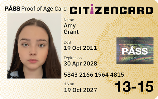 CitizenCard, a UK ID card, for applicants aged 13 and 15