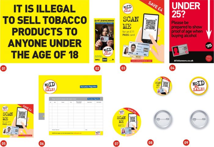 'No ID, No Sale!' retail pack items