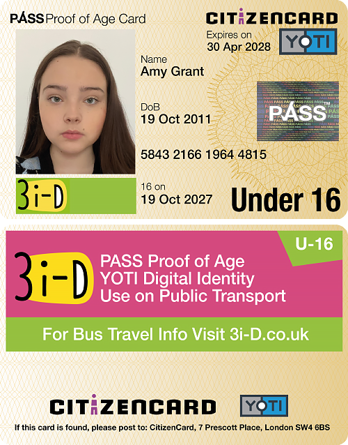 3i-D Yoti CitizenCard, East Sussex ID card, for applicants aged under 16