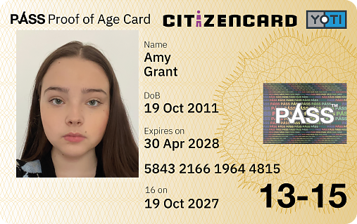 Yoti CitizenCard, a UK ID card, for applicants aged 13 and 15