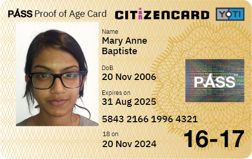 Yoti CitizenCard, a UK ID card, for applicants aged 16 and 17