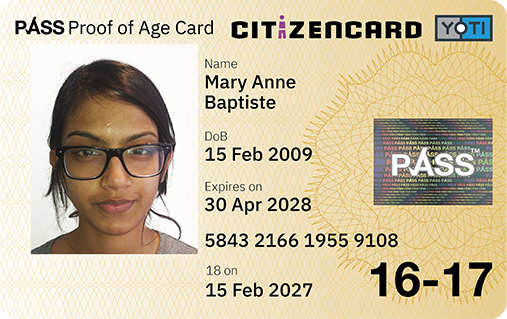 Yoti CitizenCard, a UK ID card, for applicants aged 16 and 17