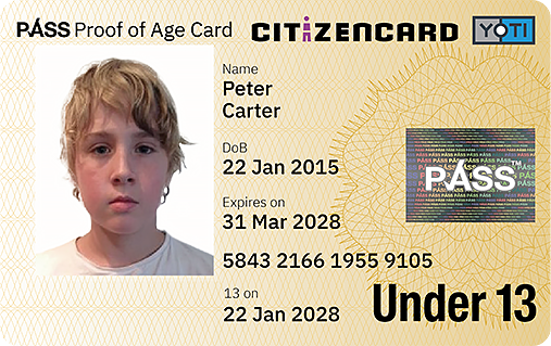 Yoti CitizenCard, a UK ID card, for applicants aged under 13
